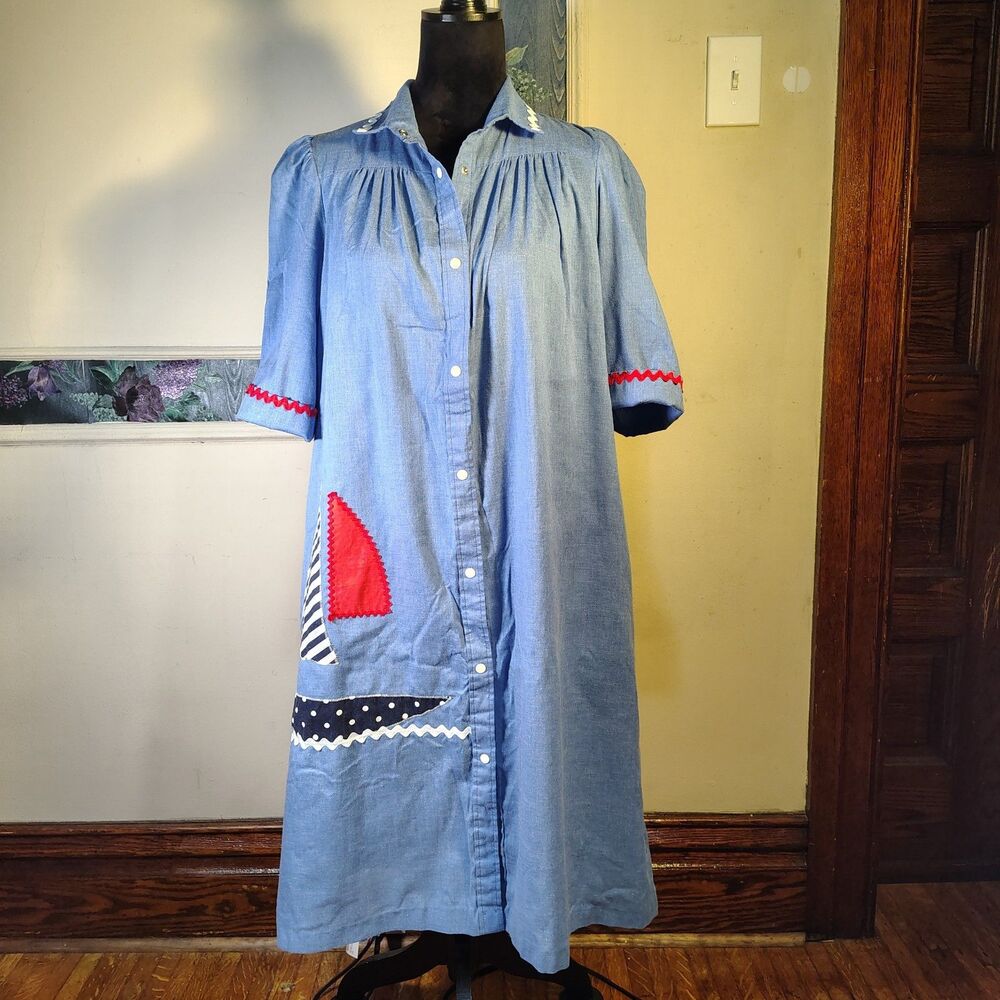 VTG Nautical House Coat Snap Front Moomoo Size 12/T383